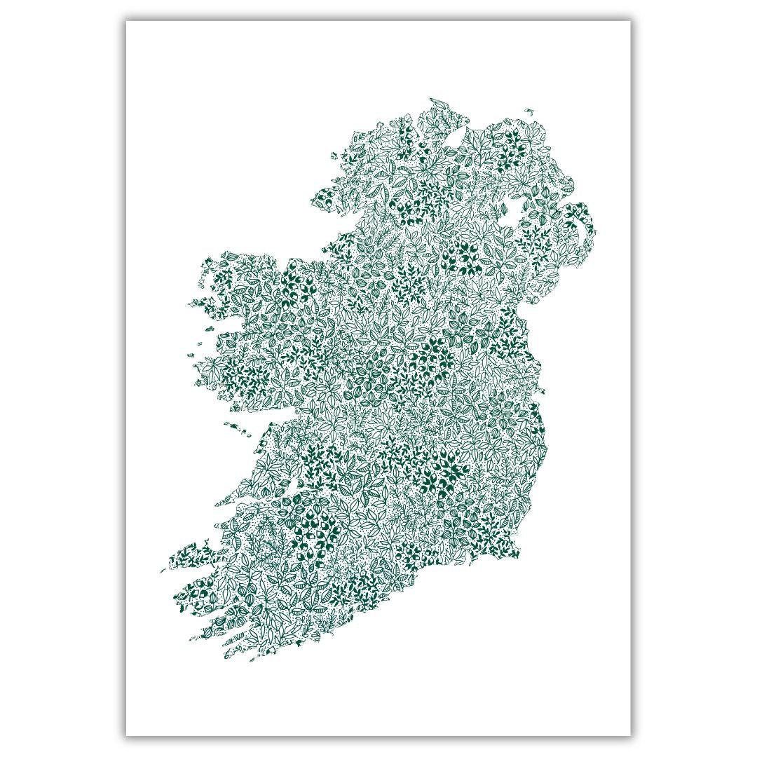 Detailed green Ireland map print with intricate botanical and floral designs, unique Irish art, gallery image 1