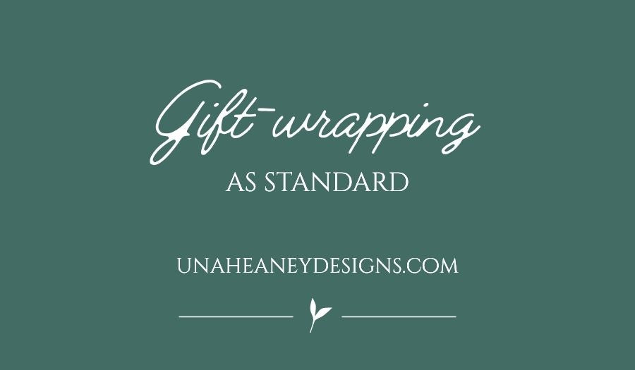 Gift-wrapping as standard at Una Heaney Designs for the Christmas season. unaheaneydesigns.com