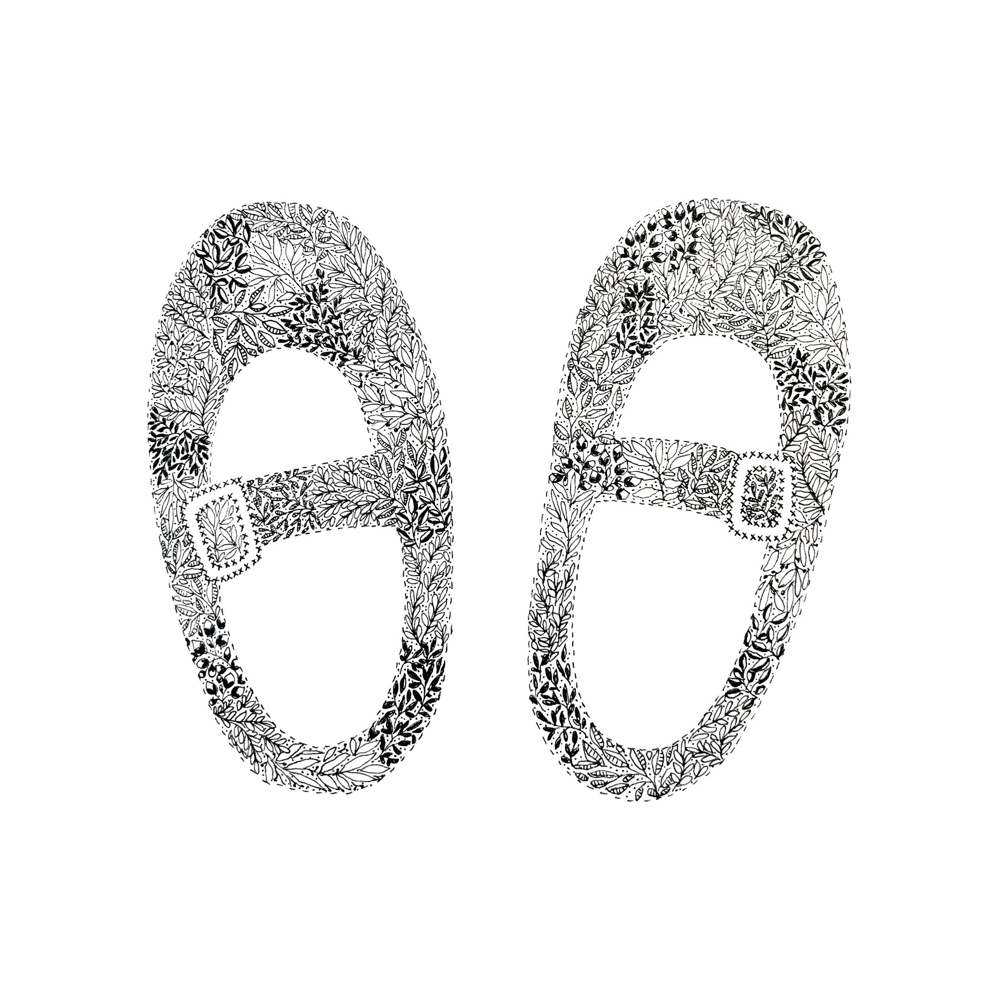 Baby Girl shoes, Black and white flower and leaf details in the shape of two pretty little girl shoes with a buckle on each. The details on this pretty greeting card are delicate and girlie.