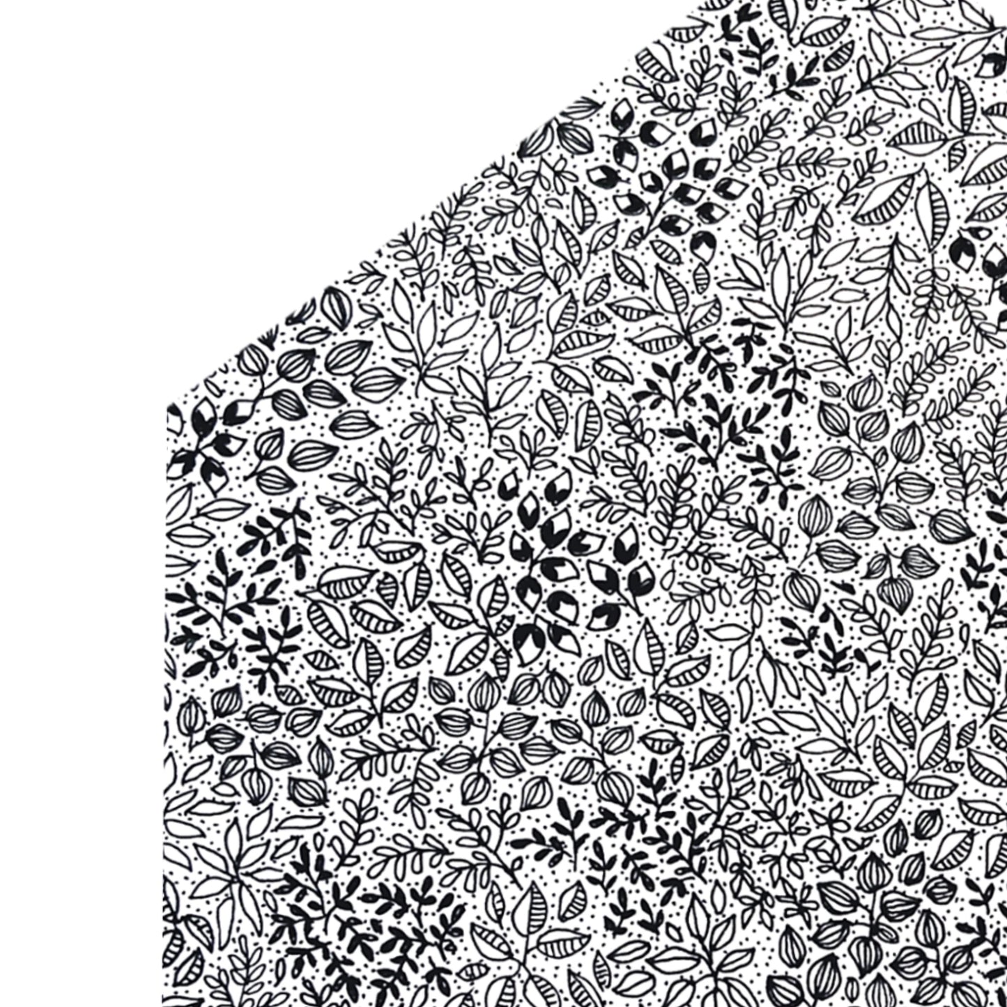 Closeup picture of our Baile (which means Home in Irish) card. The new home card is drawn with black pen and is made up of floral details in the shape of a house.